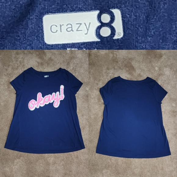 Crazy 8 Blue Tee with Pink Okay Sequence Sz XL - Picture 1 of 6